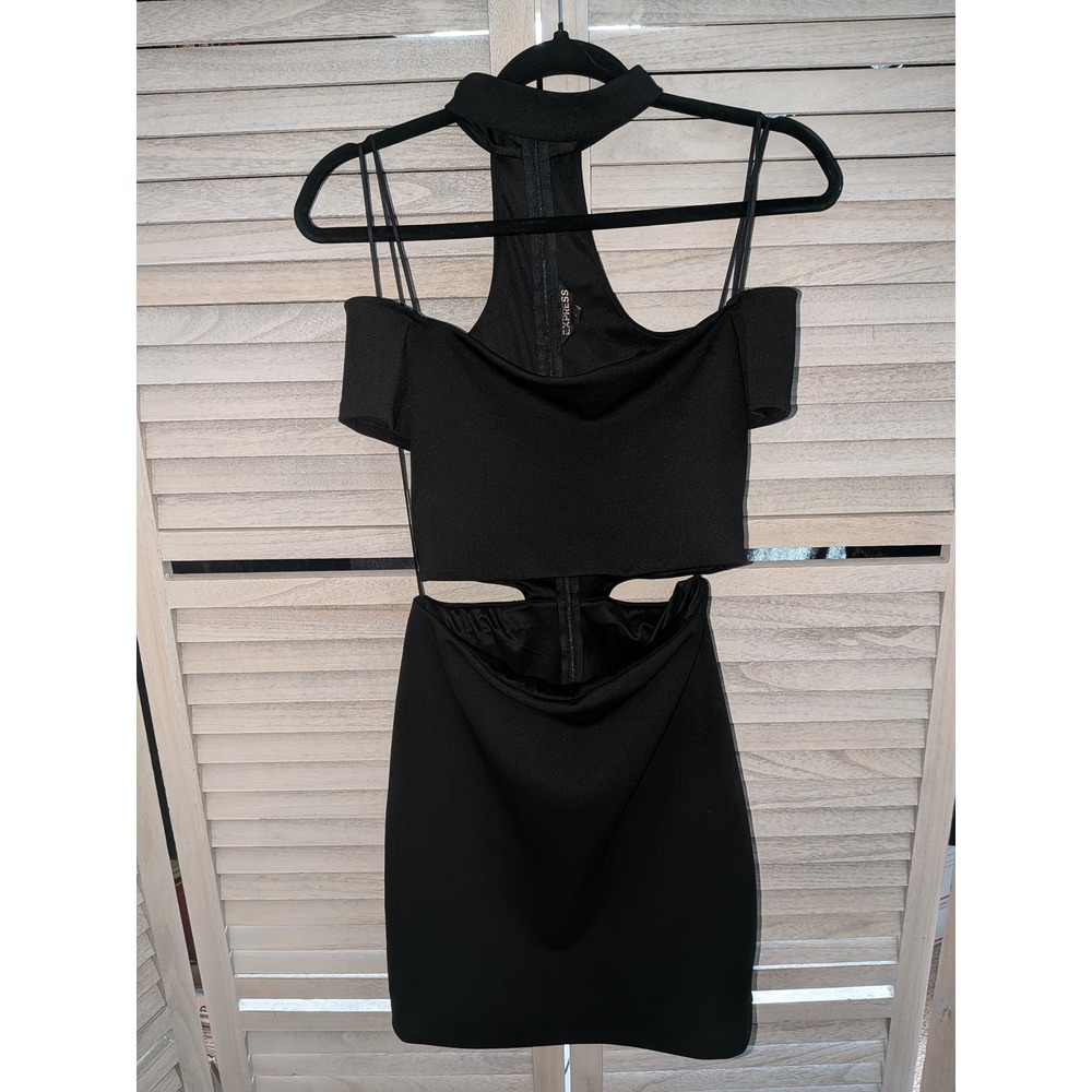 Express‎ Black Cutout Mini Dress High Neck Womens size 6/small